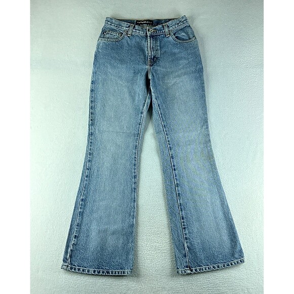 Express Women Jeans Blue Tag Size 3/4 (26x29) Mid Rise Flared Denim - Picture 1 of 14